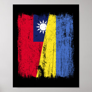 Affiche Taiwan Ukraine Demi-drapeau Taïwanais Patrimoine u