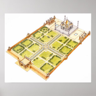 Affiche Taj Mahal. Adra India. Tombeau et jardins