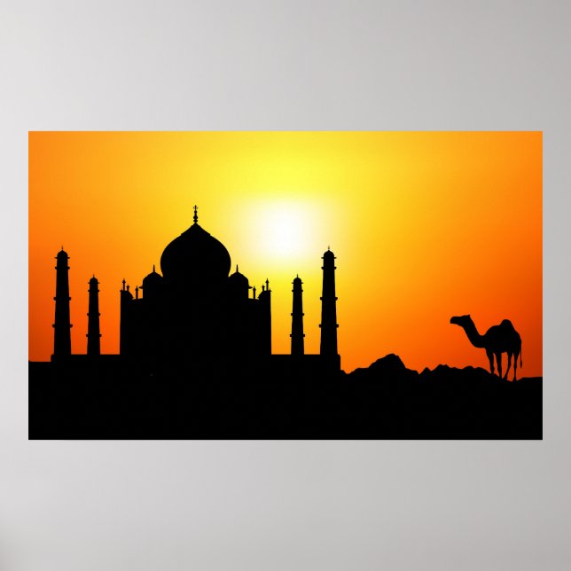 Affiche Taj Mahal & Camel Sur Arrière - plan Coucher De So (Devant)