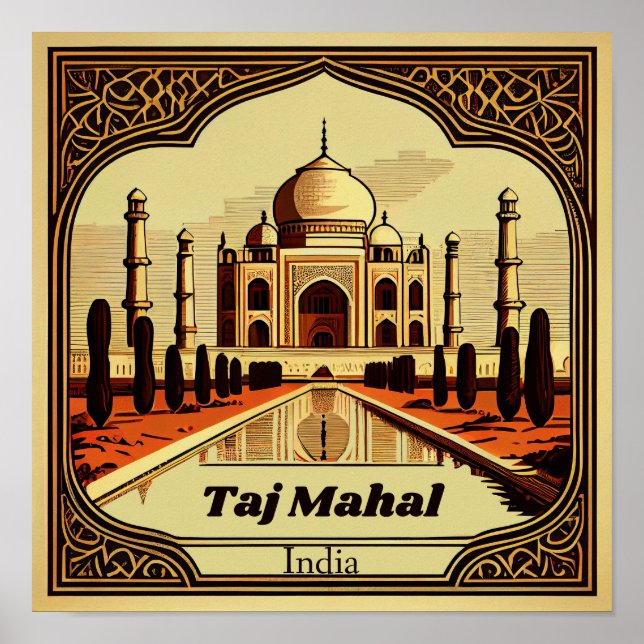Affiche Taj Mahal Carré Vintage (Devant)