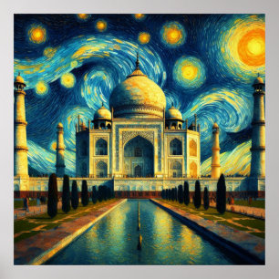Affiche Taj Mahal Inde Nuit Étoilée