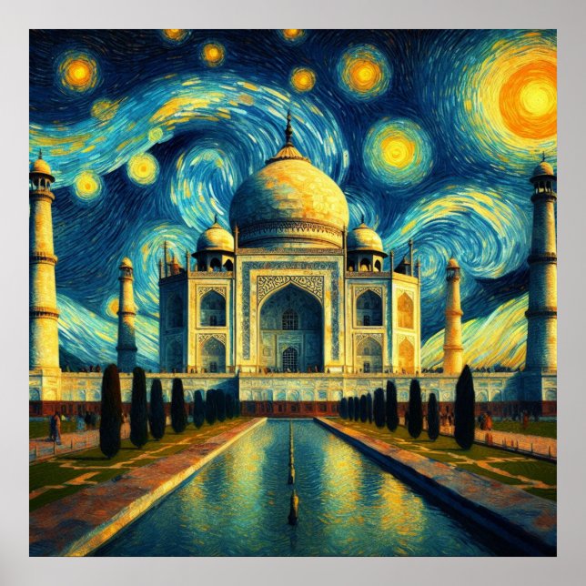 Affiche Taj Mahal Inde Nuit Étoilée (Devant)
