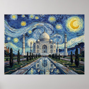 Affiche Taj Mahal Nuit Étoilée Paysage Historique