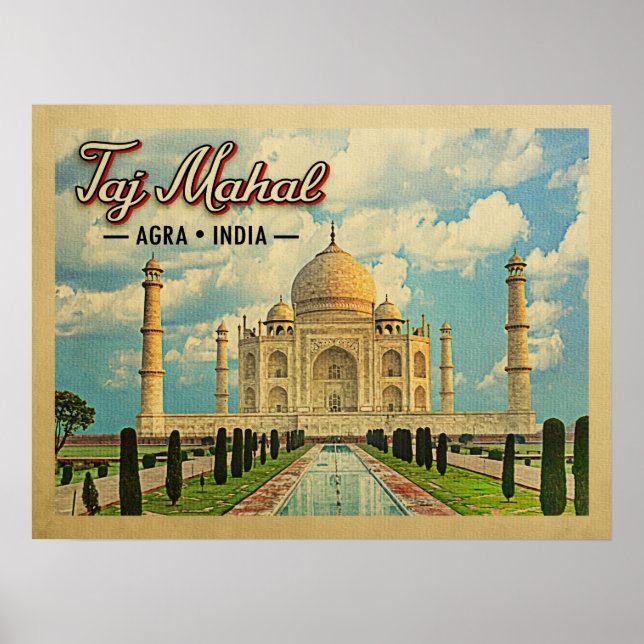 Affiche Taj Mahal Vintage voyage Inde (Devant)