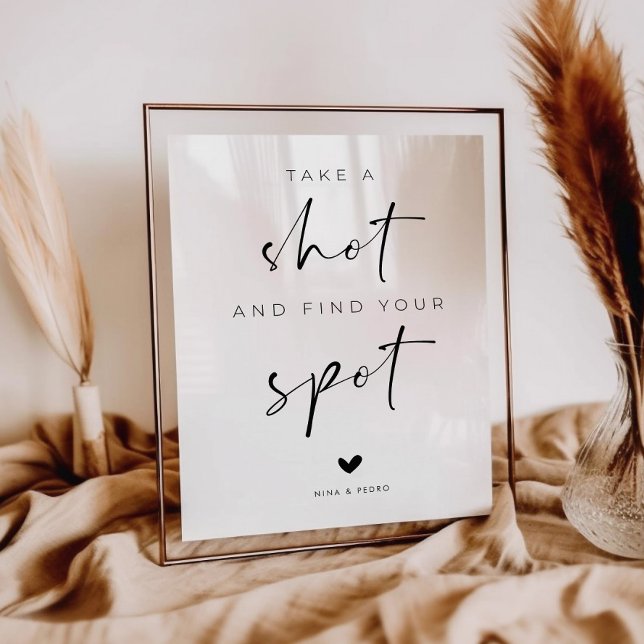 Affiche Take a Shot and Fnd Your Spot Wedding Sign (Créateur téléchargé)