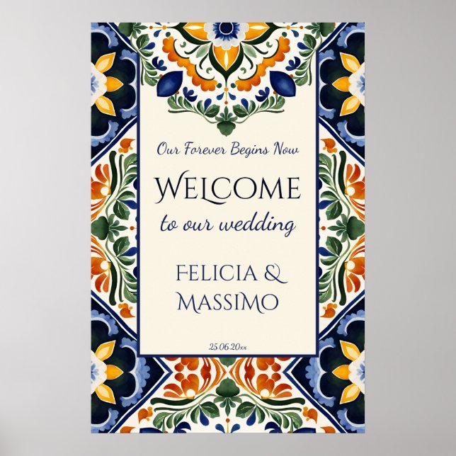 Affiche Talavera vintage Mexican wedding welcome sign (Devant)