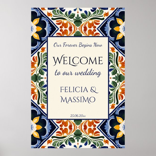Affiche Talavera vintage Mexican wedding welcome sign (Devant)