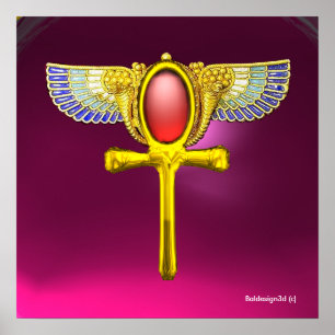 AFFICHE TALISMAN ROUGE / EGYPTIEN FEU ANKH AVEC CORNUCOPIE