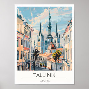 Affiche Tallin Estonie Illustration d'art vintage Voyage