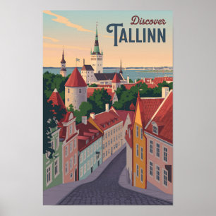 Affiche Tallinn Estonie Illustration Voyage Art Vintage