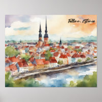 Tallinn Estonie Peinture Aquarelle Panorama