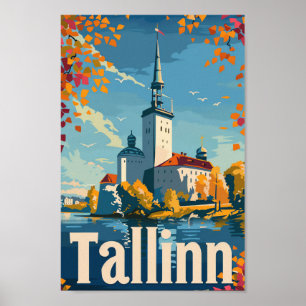 Affiche Tallinn Estonie Vintage Retro Voyage Illustration