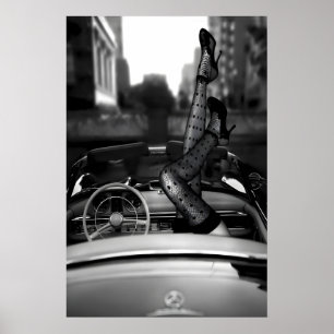 Affiche Talons hauts noir et blanc à motif de voiture clas