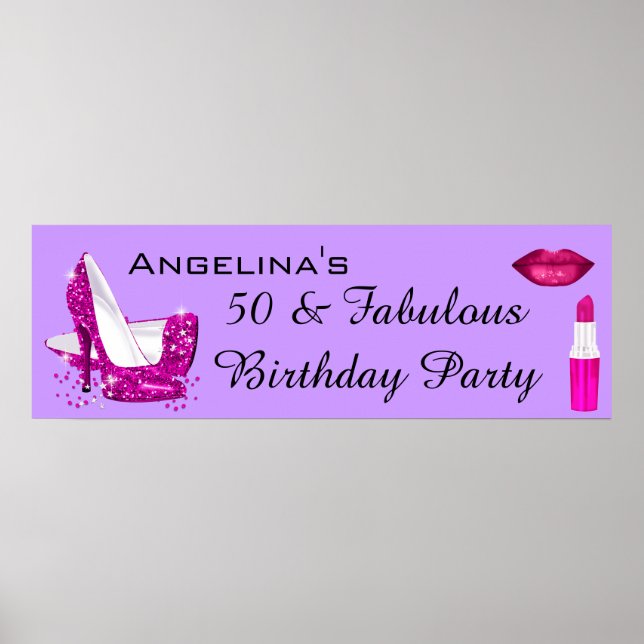 Affiche Talons Hauts Pailletés Rose Chaud Bannière d'Anniv (Devant)