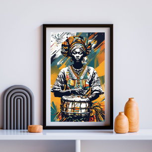 Affiche Tambour de ses ancêtres - Femme Afrocentrique avec