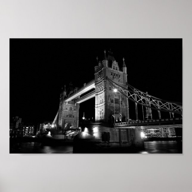 Affiche Tamise de rivière et pont de tour à la nuit (Devant)