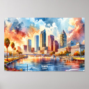 Affiche Tampa Florida USA Travel Places aquarelle