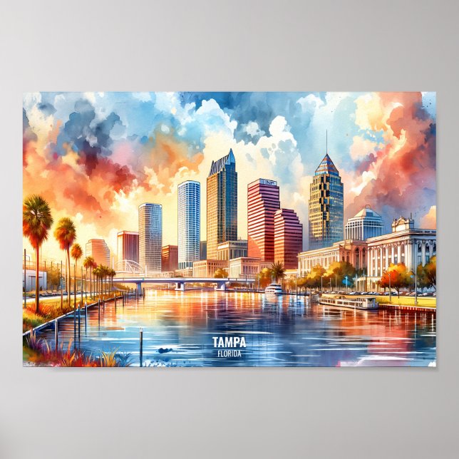 Affiche Tampa Florida USA Travel Places aquarelle (Devant)