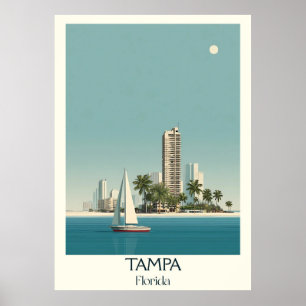 Affiche Tampa Florida Vintage Skyline Bay Travel Art