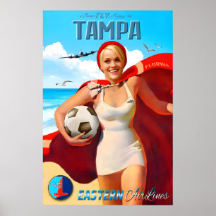 Affiche Tampa Floride Fly Eastern Air Lines Nouveau Voyage
