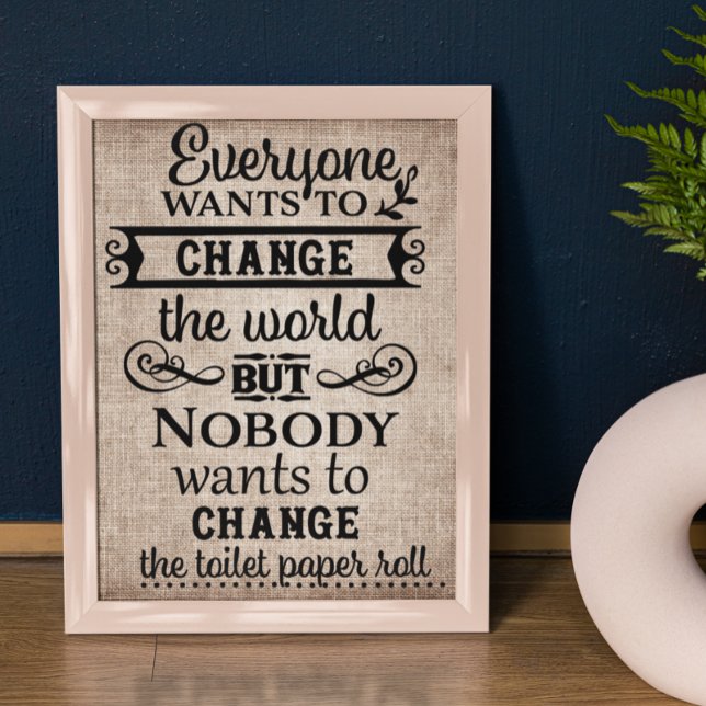 Affiche Tan Linen Look Change the Toilet Paper Bathroom (Créateur téléchargé)