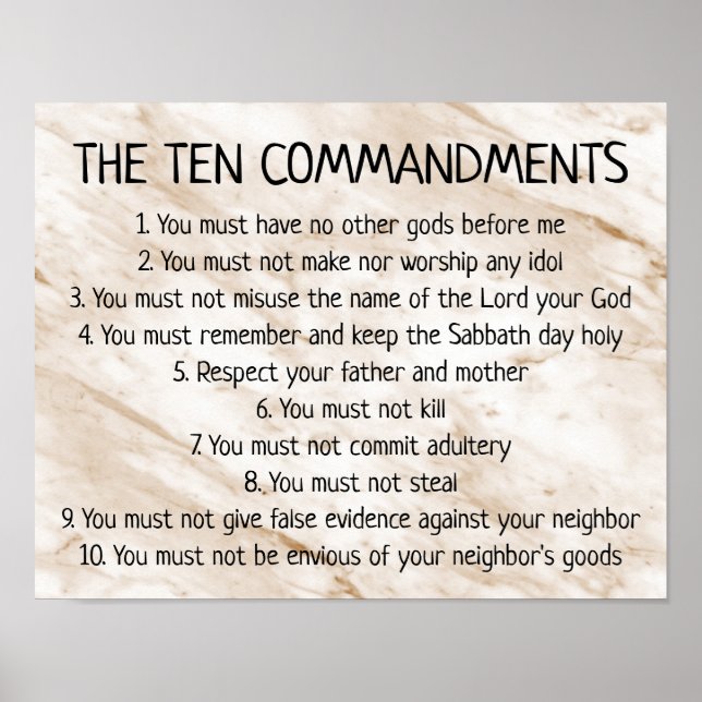 Affiche Tan Marbre Dix Commandements Bible Signe (Devant)