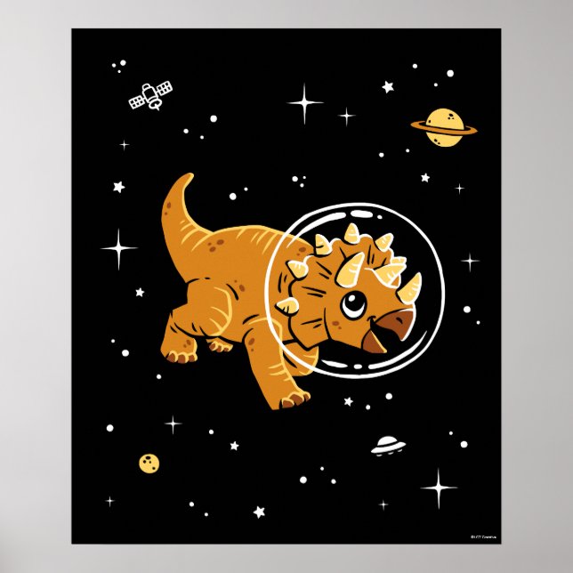 Affiche Tan Triceratops Dinos Dans L'Espace (Devant)
