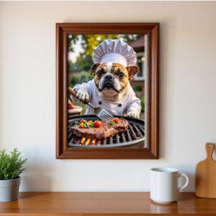 Affiche Tan White French Bulldog Grill Chef