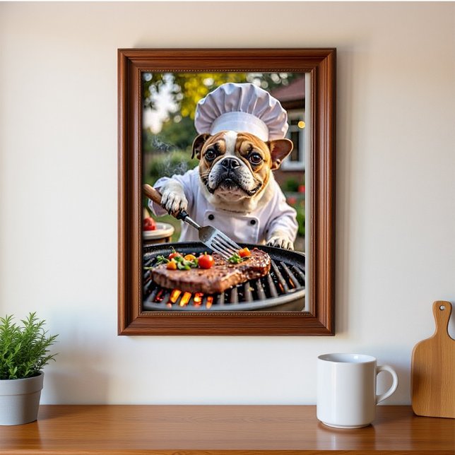 Affiche Tan White French Bulldog Grill Chef (Créateur téléchargé)