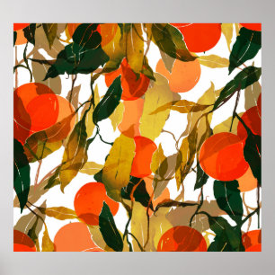 Affiche Tangerines arbre : motif juteux sans couture.