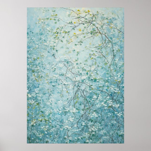 Affiche Tangles Branches avec Fleurs Blanches Minces (Devant)