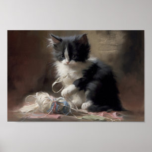 Affiche Tangup Dans Fun Black and White Kitten