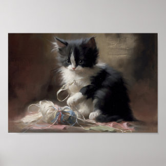 Affiche Tangup Dans Fun Black and White Kitten