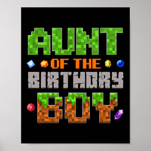 Affiche Tante du garçon d'anniversaire Vidéo Partie Pixel 