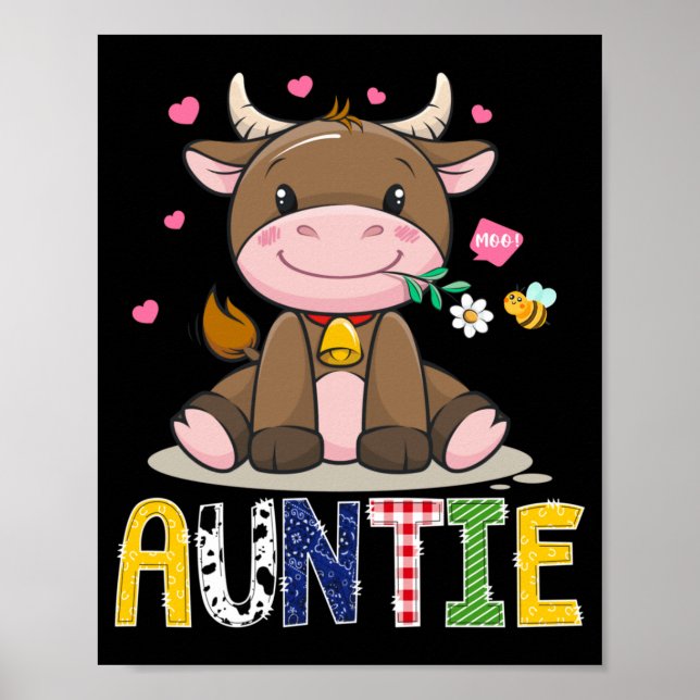 Affiche Tante Vache Mignonne Fermier Anniversaire Garçon A (Devant)