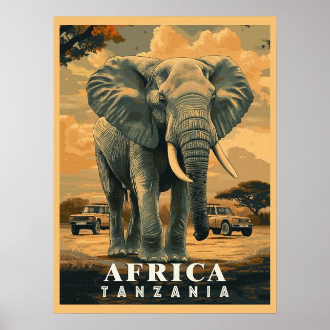 Affiche Tanzanie vintage : Safari Adventure (Devant)