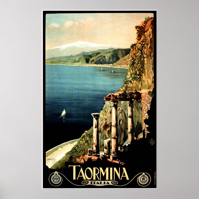 Affiche TAORMINA ITALIA Sicily Vintage Italy Travel (Devant)