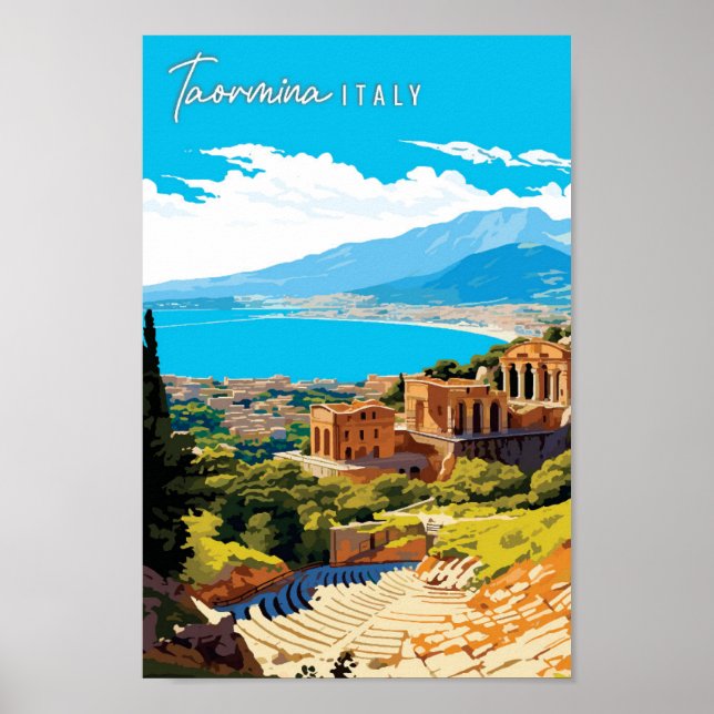 Affiche Taormina Italie illustration de voyage vintage (Devant)