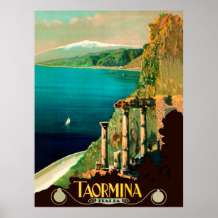 Affiche Taormina, Sicile, Italie, vue sur la côte