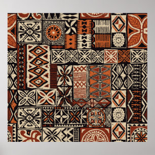 Affiche Tapa hawaïen : Patchwork tribal