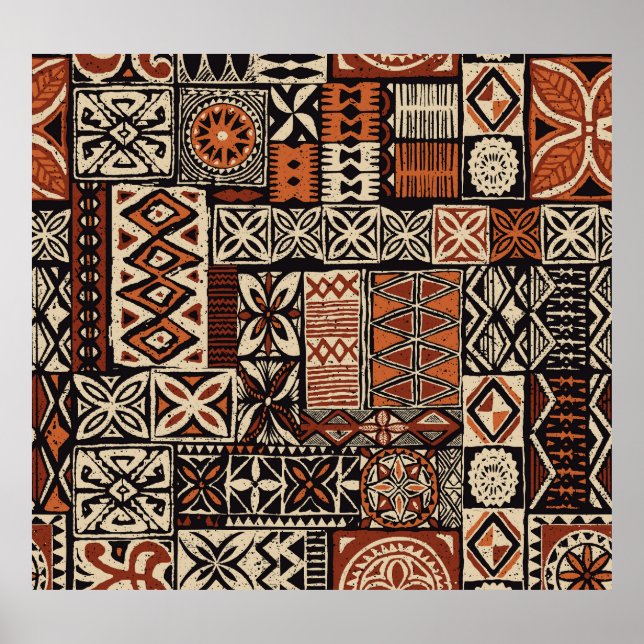 Affiche Tapa hawaïen : Patchwork tribal (Devant)