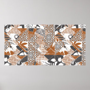 Affiche Tapa tissu tribal de style hawaïen abstrait patchw