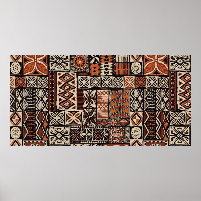 Affiche Tapa tissu tribal de style hawaïen abstrait patchw (Devant)