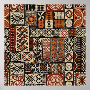 Affiche Tapa tissu tribal de style hawaïen abstrait patchw