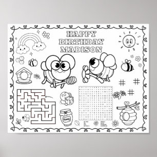 Affiche Tapis de coloriage d'anniversaire de bugs abeille