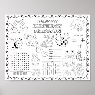 Affiche Tapis de coloriage d'anniversaire de bugs de jardi