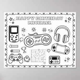 Affiche Tapis de coloriage d'anniversaire de jeu vidéo mod