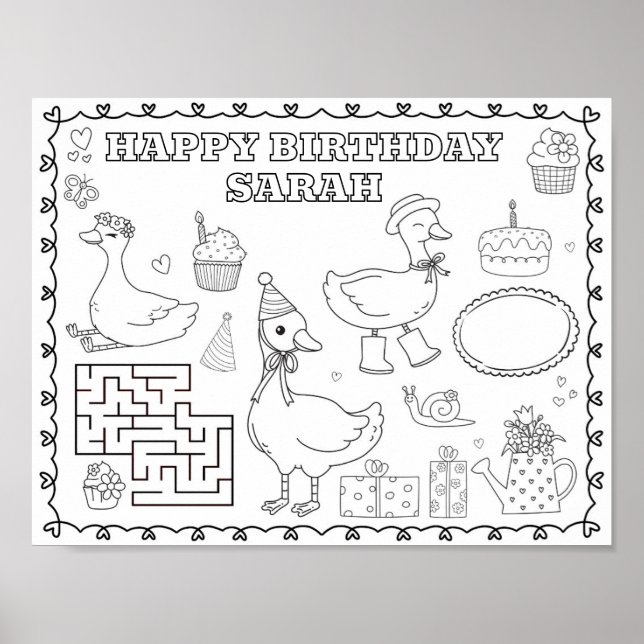 Affiche Tapis de coloriage de joyeux anniversaire d'oie id (Devant)