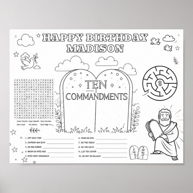 Affiche Tapis de coloriage des dix commandements modifiabl (Devant)