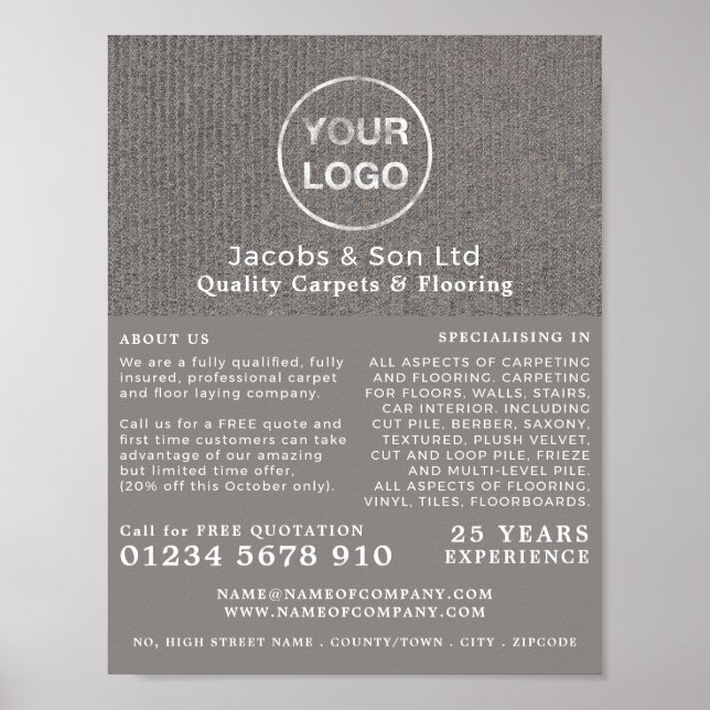 Affiche Tapis Gris, Couche Tapis, Publicité sur poitrine (Devant)